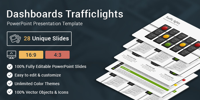Dashboards Traffic lights Diagrams PowerPoint Presentation Template
