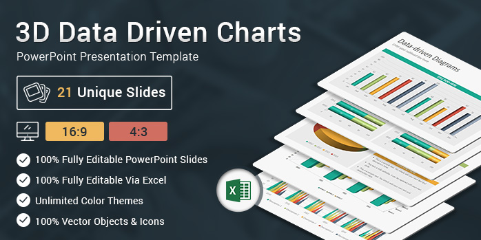 3D Data Driven Charts Diagrams PowerPoint Presentation Template