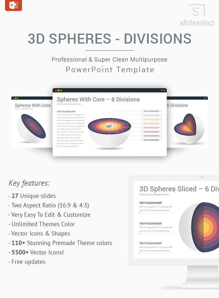 3D Spheres Divisions PowerPoint Template Designs