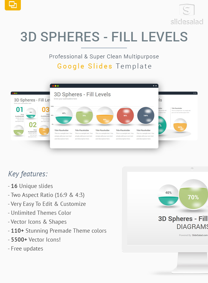 3D Spheres Fill Levels Diagrams Google Slides Template Designs