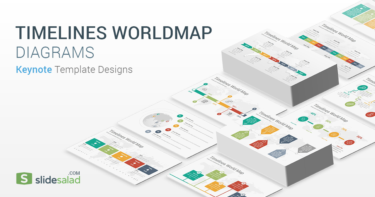Timelines World Map Diagrams Keynote Template