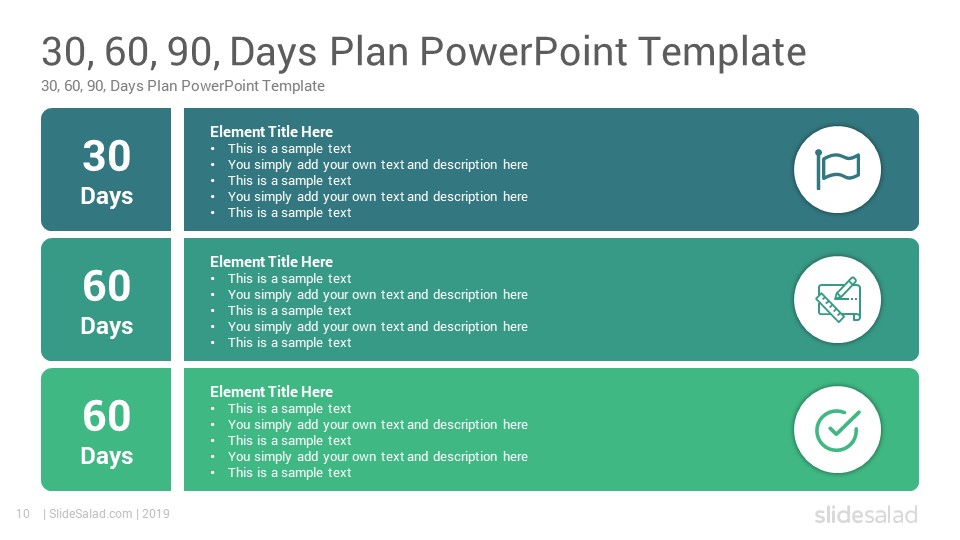 30 60 90 Days Plan PowerPoint Template SlideSalad