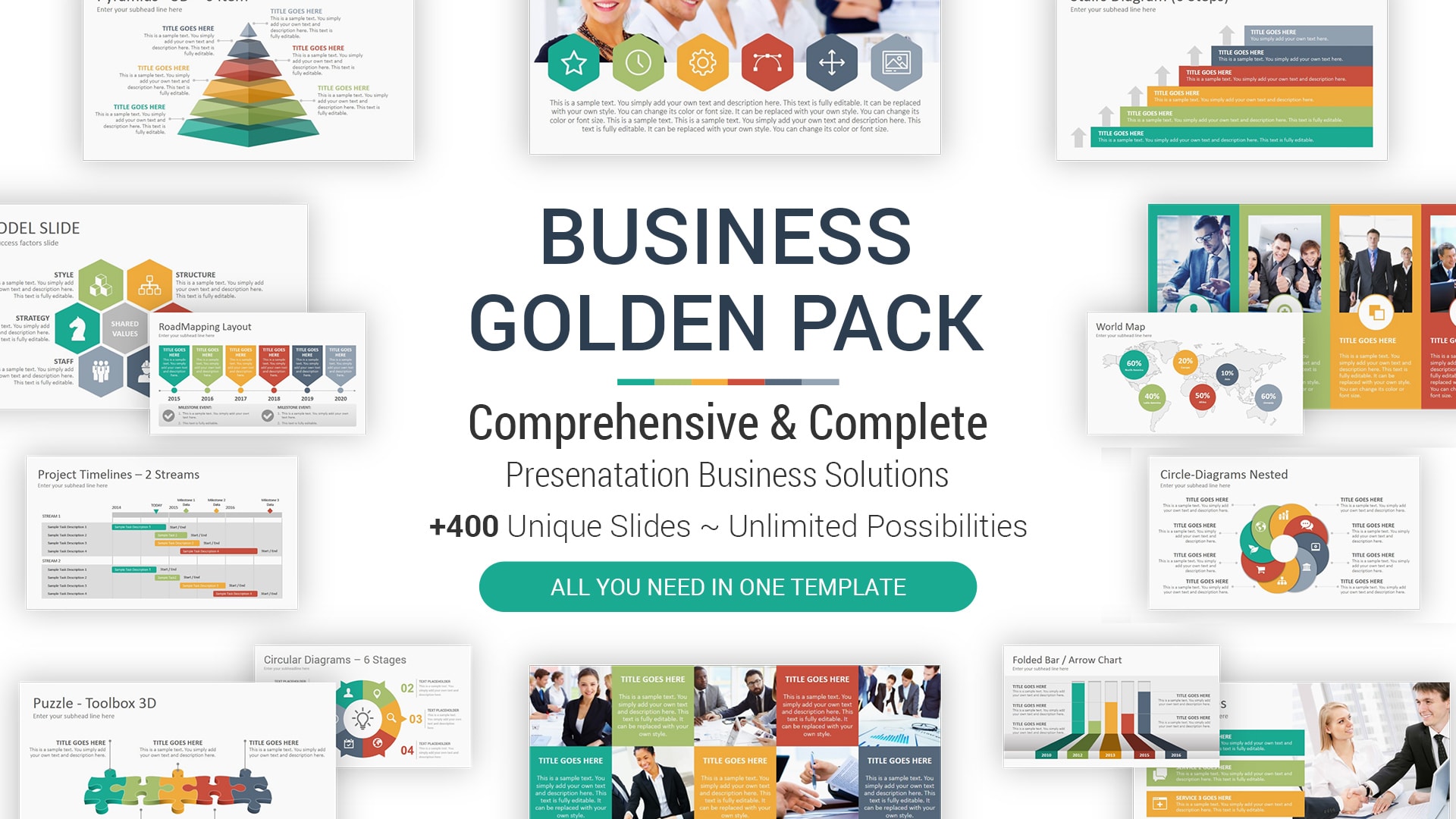 Business Golden Pack Multipurpose Presentation Templates