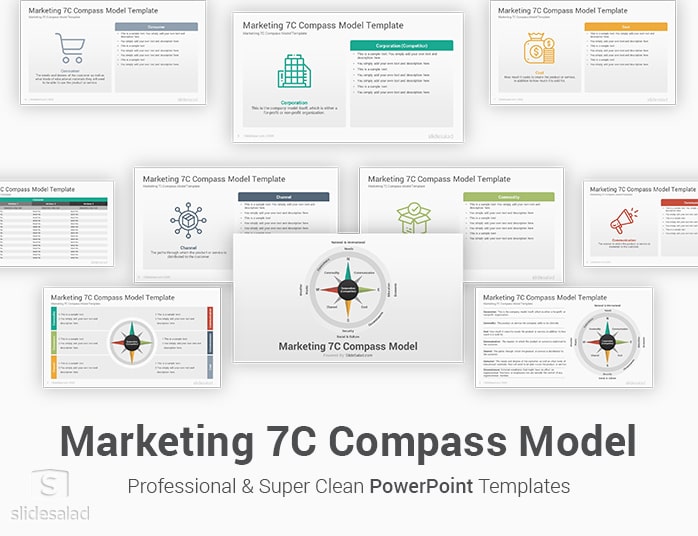 Marketing 7C Compass Model PowerPoint Template Diagrams