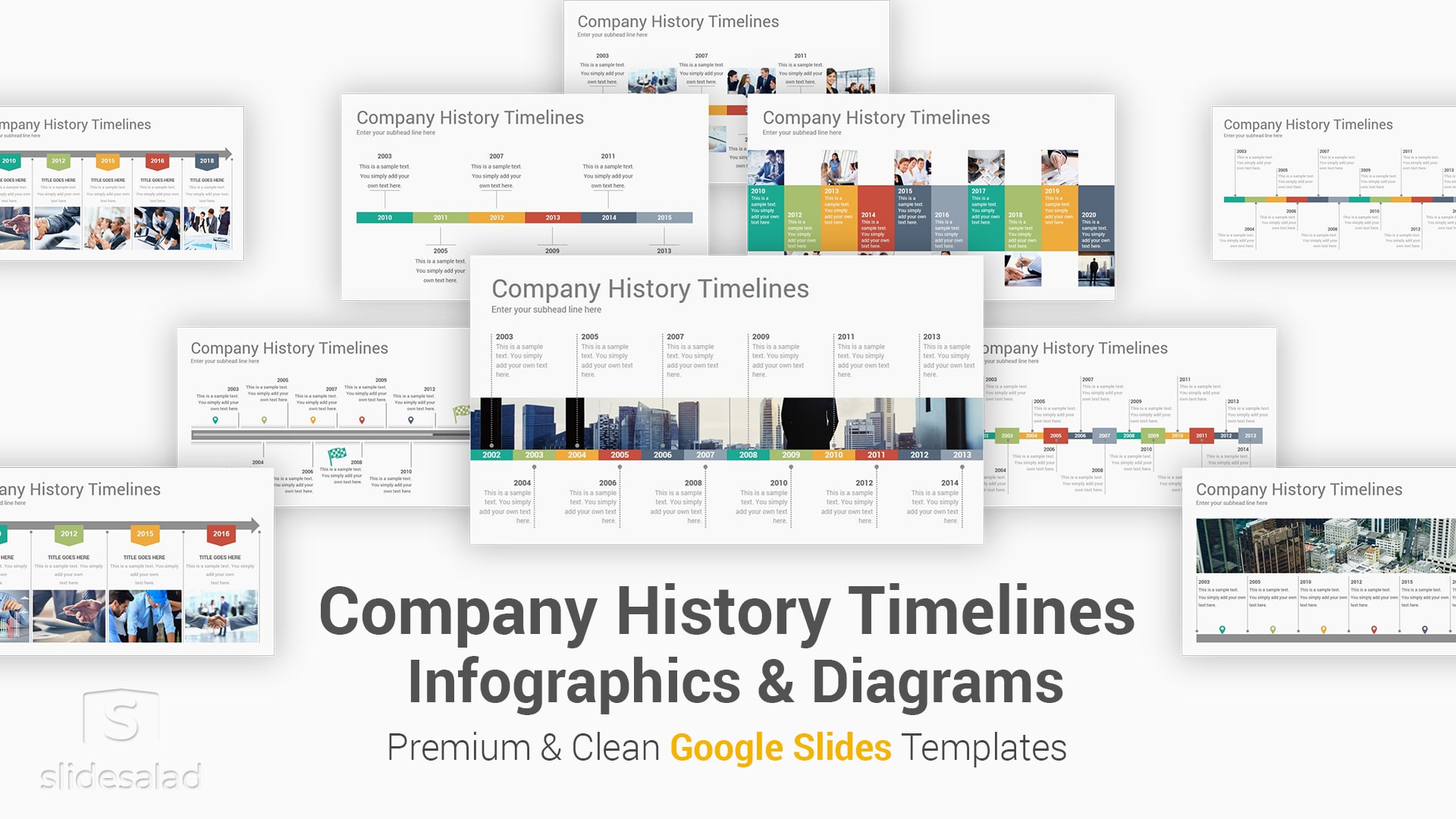 Company History Timelines Diagrams Google Slides Presentation Template - Minimal Google Slides Template
