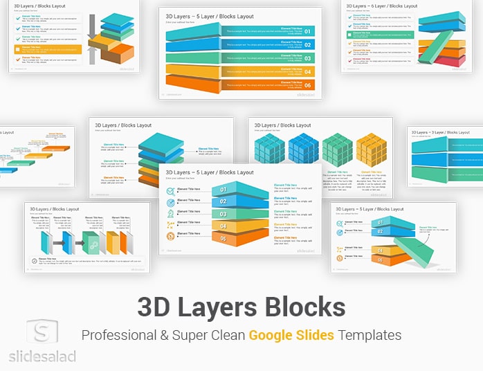 3D Layers Blocks Google Slides Template Diagrams