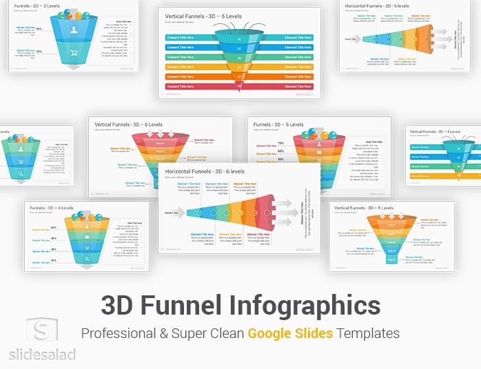 3D Funnels Infographics Google Slides Presentation Template