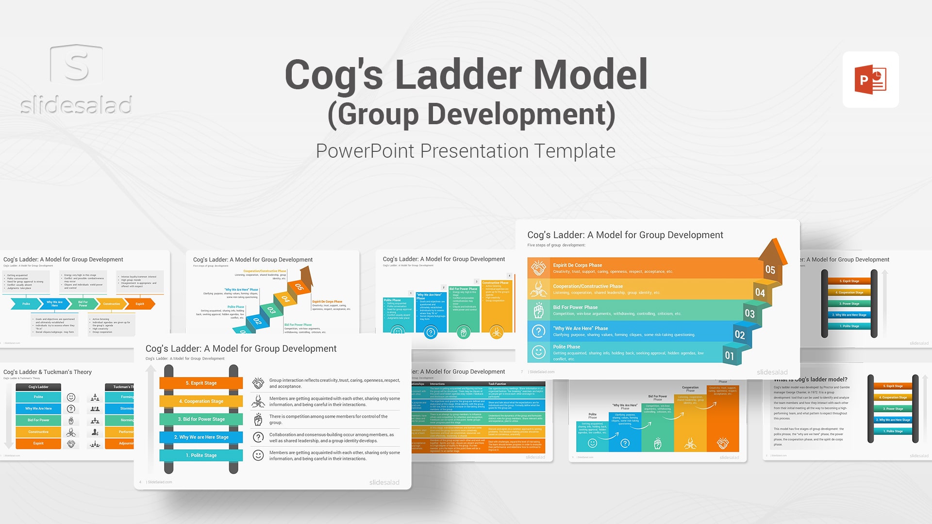 Cog’s Ladder Model PowerPoint Template – Simple Team Management PowerPoint Themes