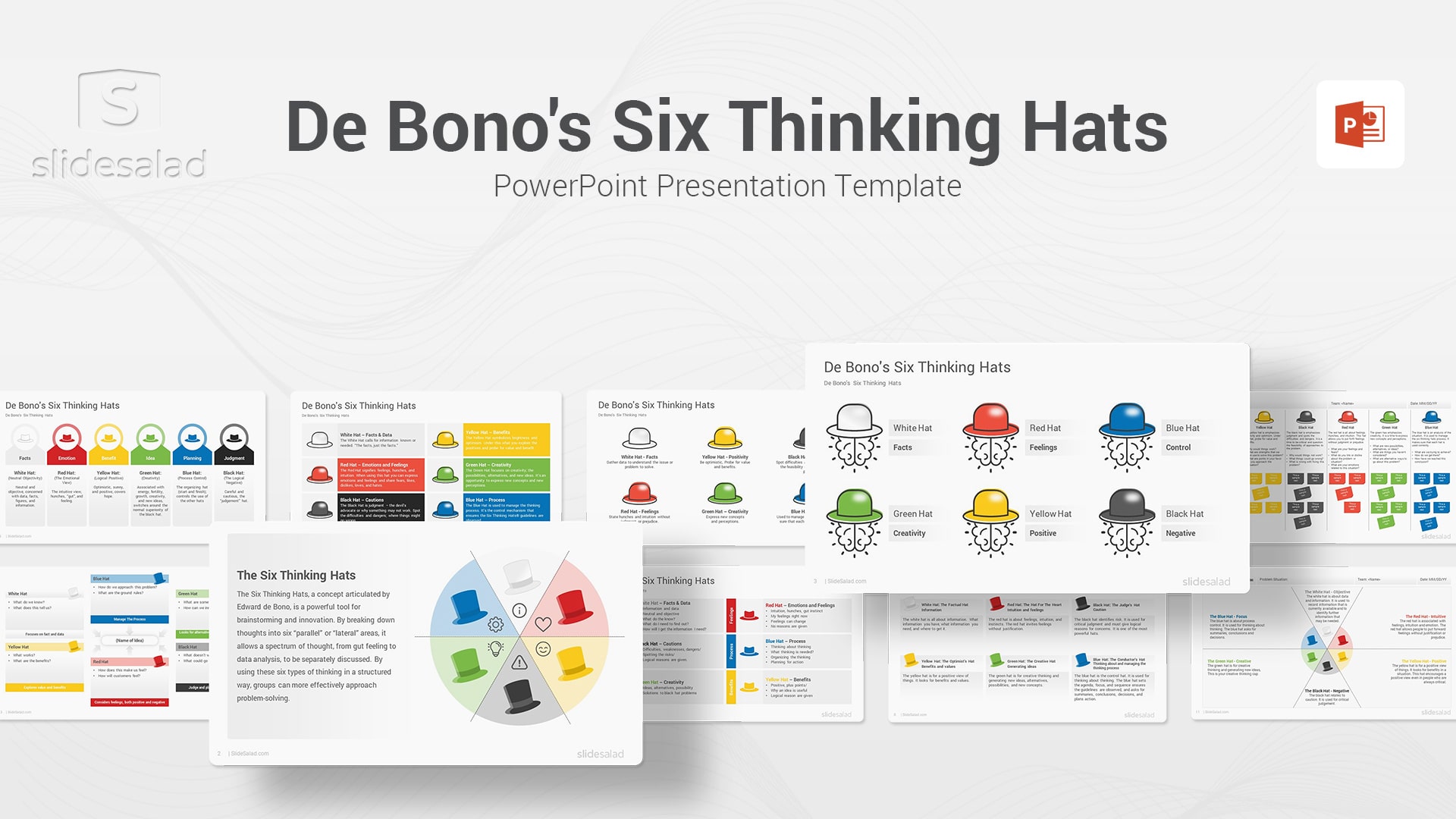 Six Thinking Hats PowerPoint Template Diagrams – Best Team Development Models PowerPoint Template Designs