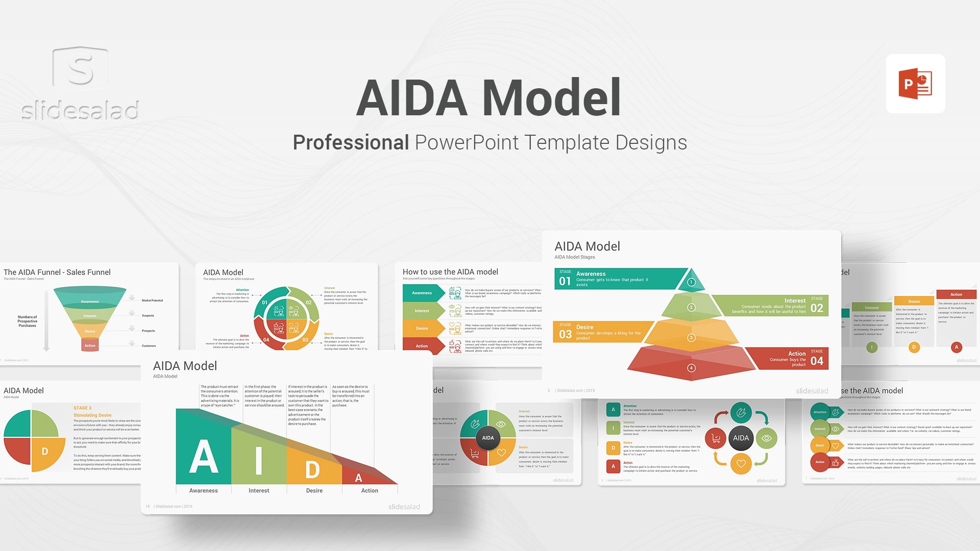 AIDA Model PowerPoint Templates Diagrams - Interest, Desire, and Action Sales and Marketing PowerPoint Template