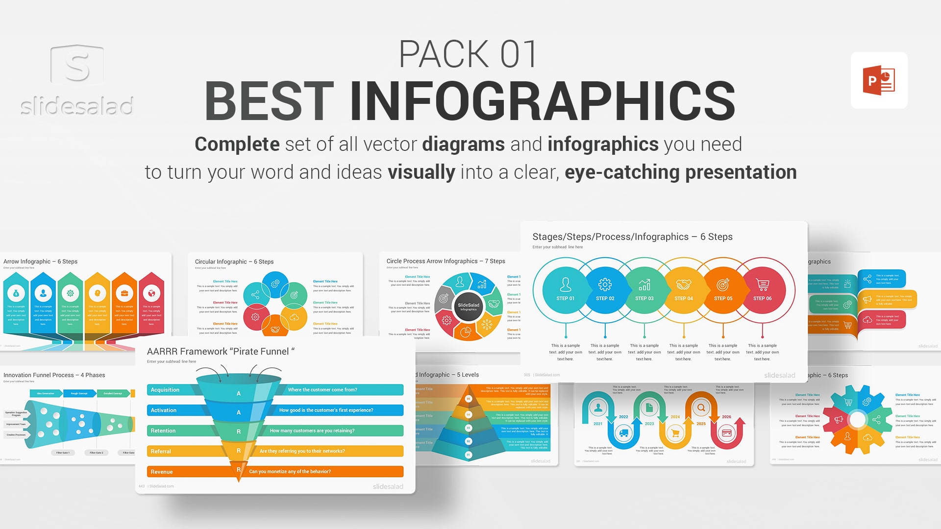 Best Infographics Designs PowerPoint Templates Pack 01 - Modern Pitch Deck Business Infographics