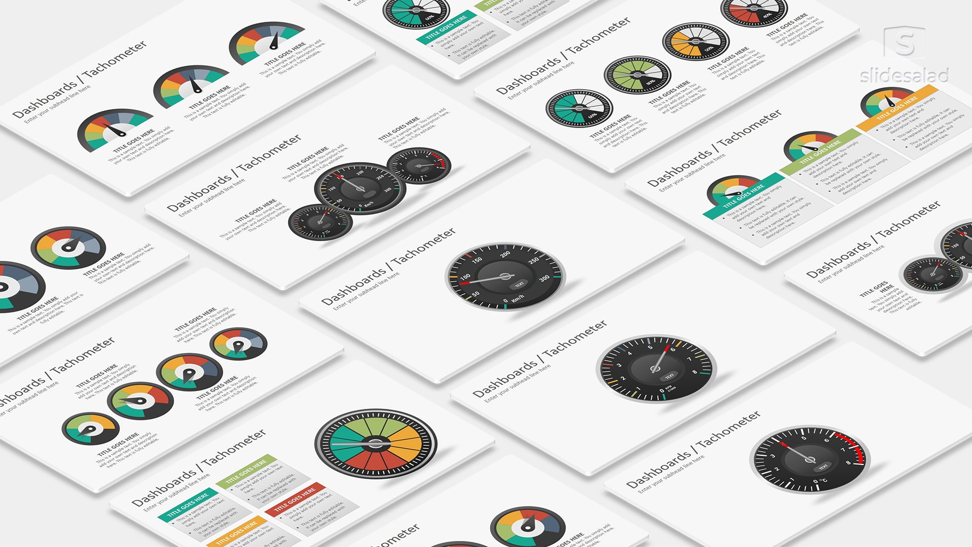 Dashboards Tachometer Diagrams PowerPoint Presentation Template - Sales Analysis and Performance PowerPoint Themes