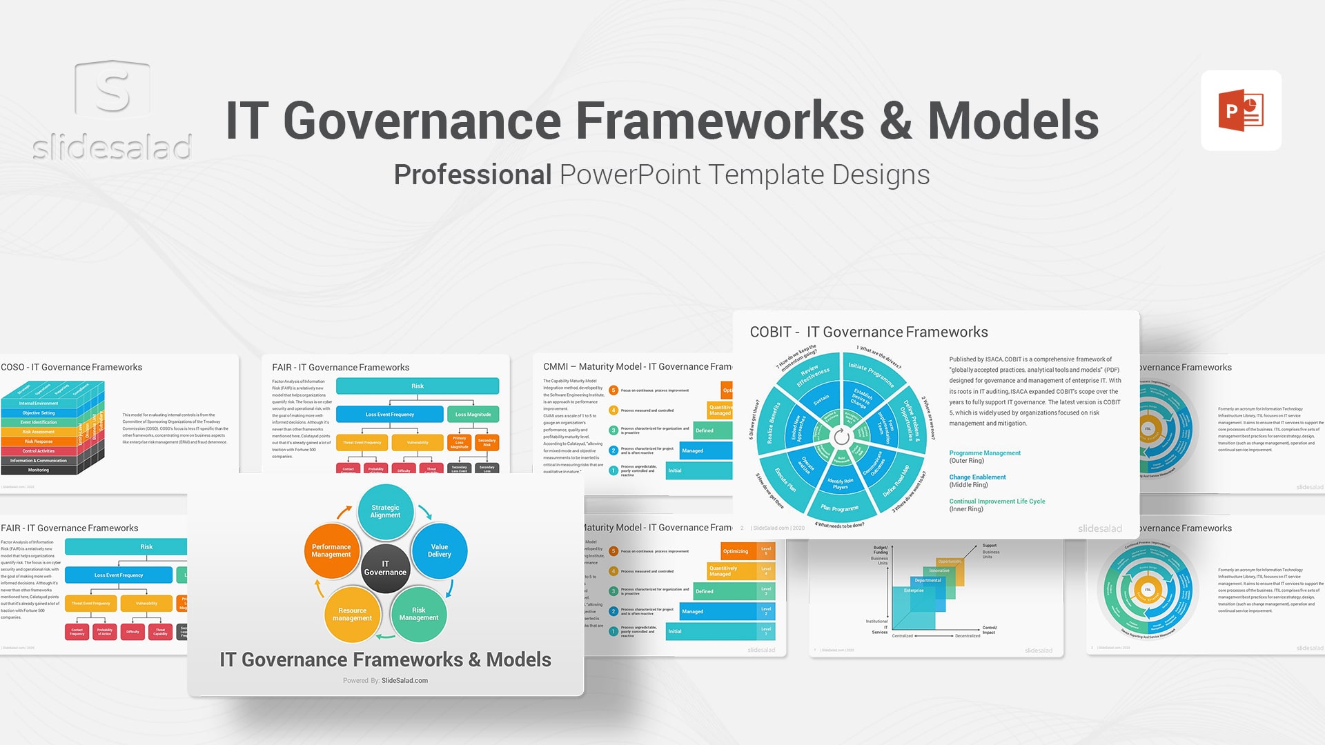 IT Governance Frameworks PowerPoint Template Diagrams - All-in-One Information Technology PPT Template to Get Ahead of IT Risks with Effective Governance Frameworks