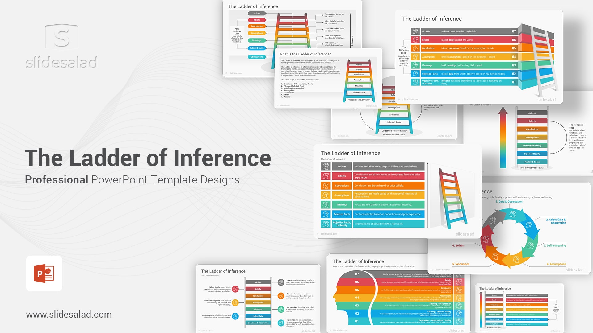 The Ladder of Inference PowerPoint Template Diagrams - All in One Decision Making Tool to Make Decisions Based on the Reality