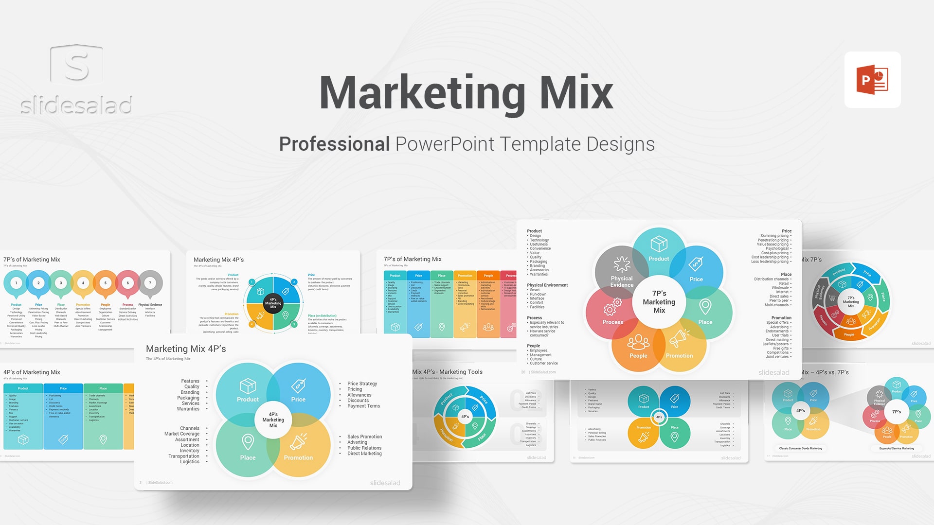 Marketing Mix Diagrams PowerPoint Presentation Template - Graphical Representation of Well-organized Concepts, Definition, and Diagrams of 4Ps