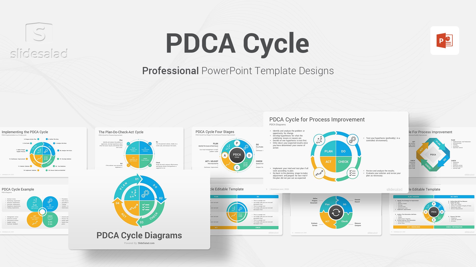PDCA Cycle Diagrams PowerPoint Template - Best PDCA Cycle Diagram Illustrations in PowerPoint