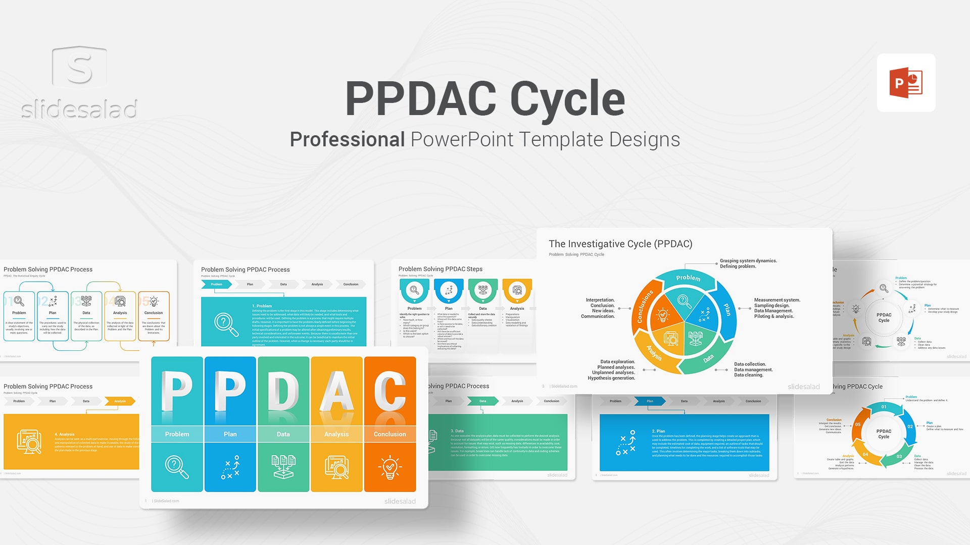 PPDAC Cycle PowerPoint Template Diagrams - Make a Complete PowerPoint Presentation on the Top Problem Solving Methodology for Solving the Real-World Problems With PPDAC Cycle