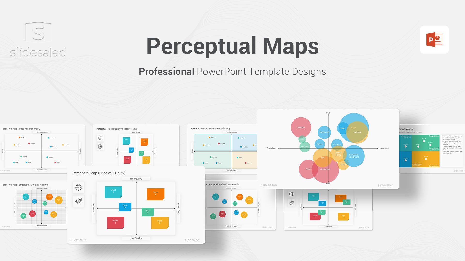 Perceptual Map PowerPoint Template Diagrams - Minimalist Infographic Templates of Diagrammatic Technique Used by Market Researchers