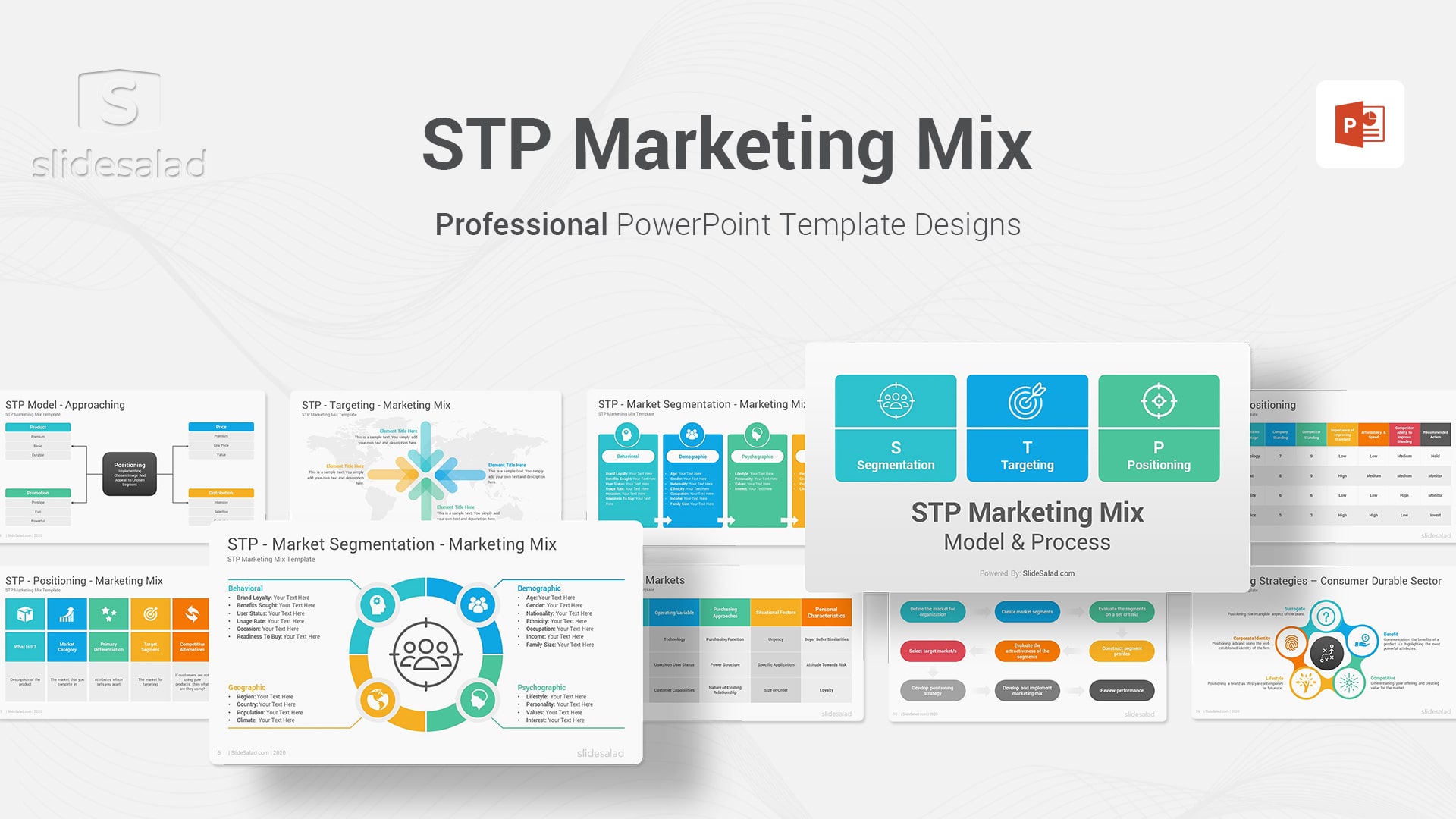 STP Marketing Mix PowerPoint Template Diagrams - Most Popular Segmentation, Targeting, and Positioning Marketing Model