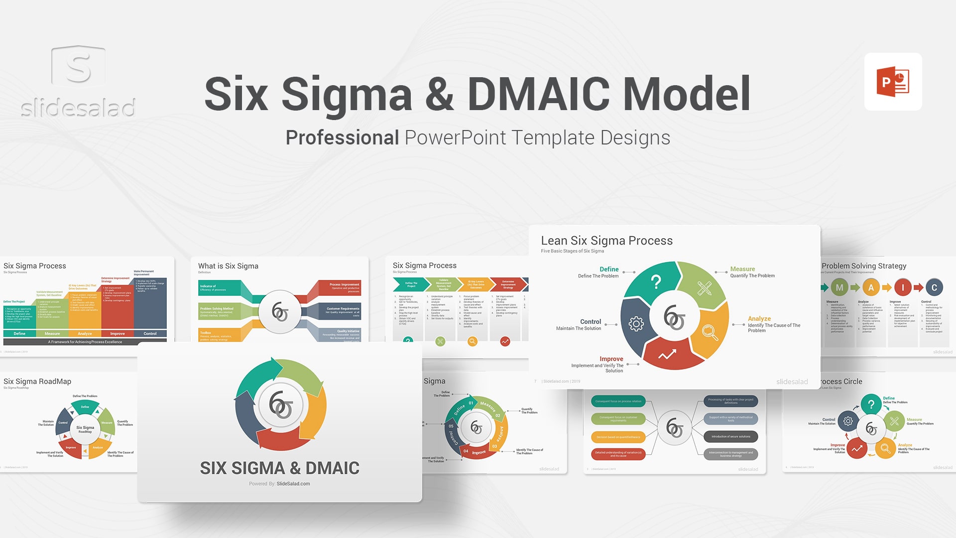 Six Sigma and DMAIC Model PowerPoint Templates Diagrams - Rapidly Improve Your Business Performance with Six Sigma and DMAIC Model