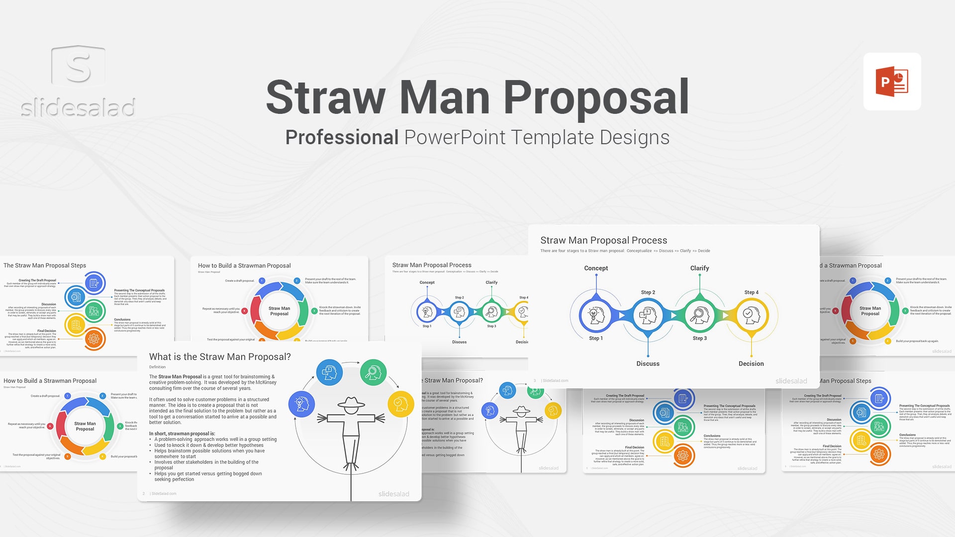 Straw Man Proposal PowerPoint Template Diagrams - Modern PPT Presentation for Showing McKinsey Method for Problem Solving