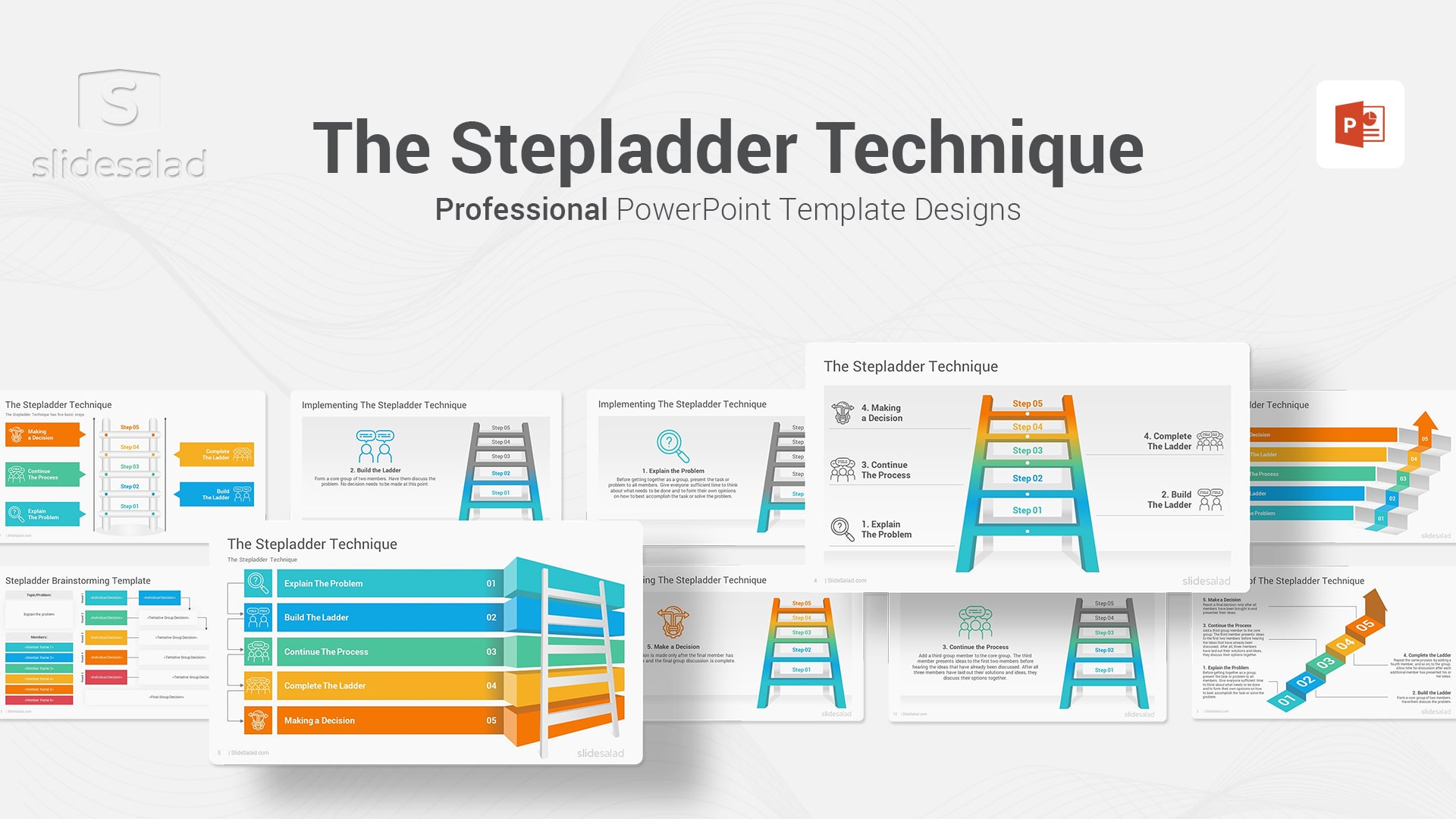 The Stepladder Technique PowerPoint Template Diagrams - Well-Designed PowerPoint Slide Layouts to How to Use the Step Ladder Technique for an Effective Decision Making