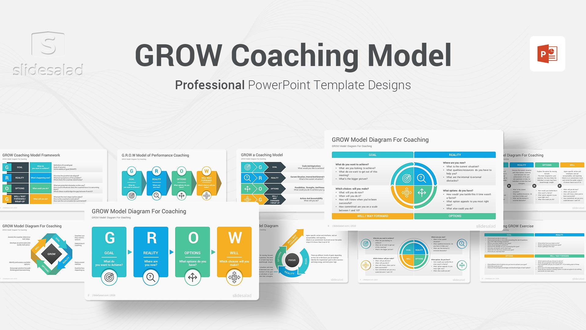 GROW Coaching Model PowerPoint Template - Sir John Whitmore's GROW Coaching Model Framework PPT Template