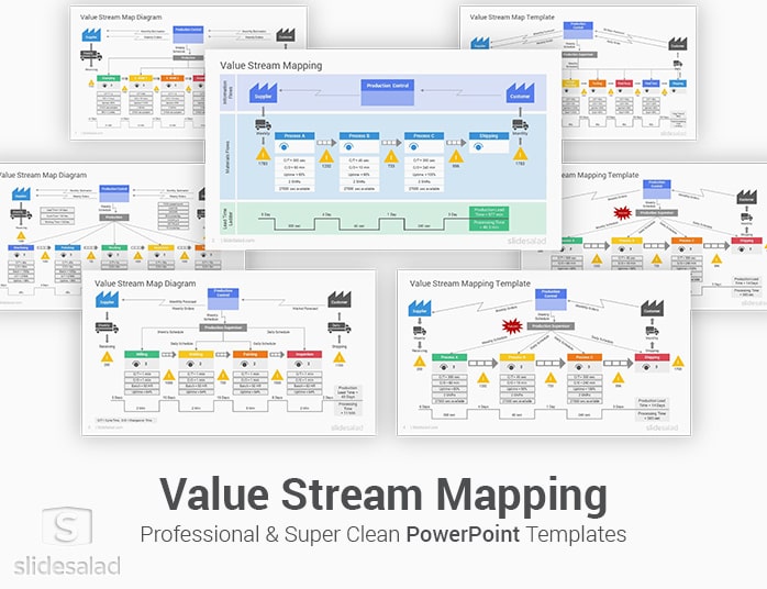 Value Stream Mapping PowerPoint Template Diagrams